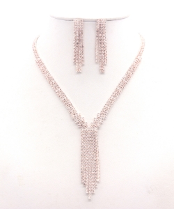 Rhinestone Necklace with Earrings Set NB330099  ROSEGOLD